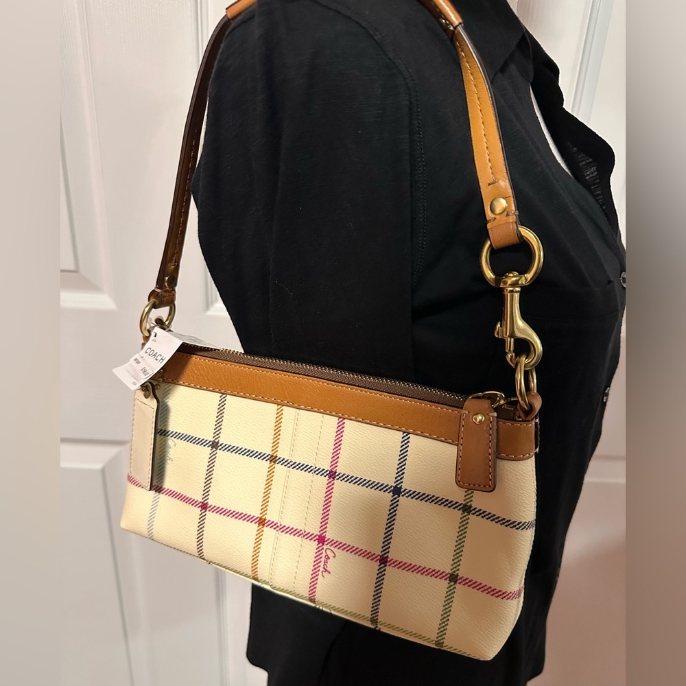 Coach Women's Beige and Blue Plaid Shoulder Bag - Picture 3 of 11